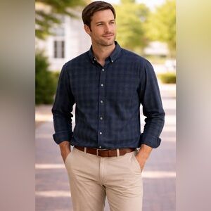 chaps blue plaid button down dress shirt
